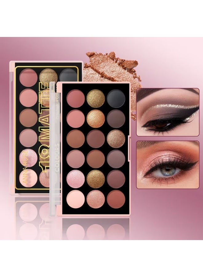 Anna Eyeshadow Palettes 2-Pack (18 Shades Each) – 36 Color Professional Eye Makeup Kit with Matte, Shimmer & Metallic Finishes, Highly Pigmented Long-Lasting Eye Shadow Set - Image 3